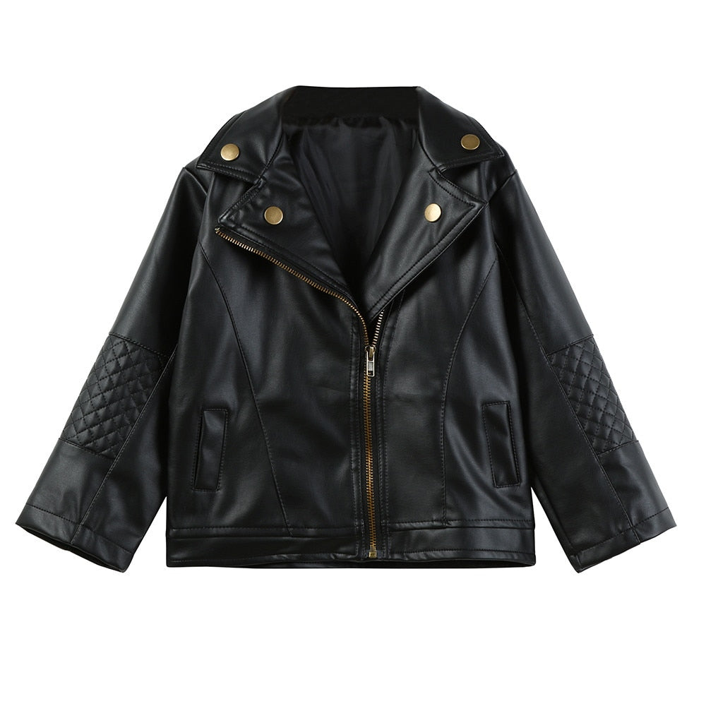 Black Faux Leather Biker Jacket - Momorii