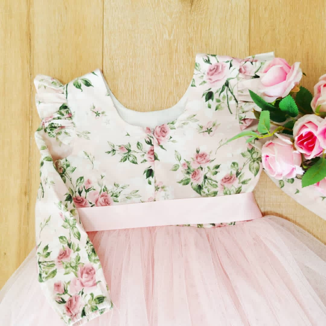 Long Sleeve Peach Blossom Tutu Dress